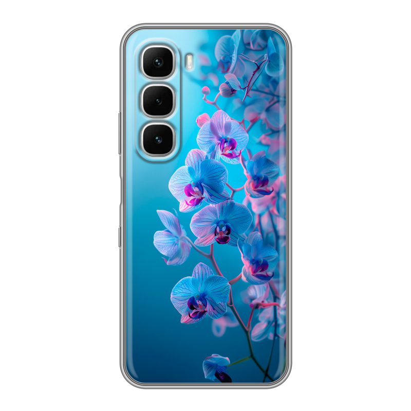 Силиконовый чехол на Infinix Hot 60i с принтом голубые орхидеи Силиконовый чехол на Infinix Hot 60i с принтом голубые орхидеи