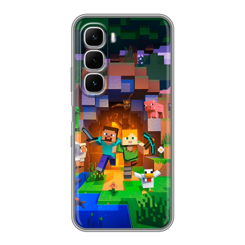 Силиконовый чехол на Infinix Hot 60i с принтом Майнкрафт Minecraft Силиконовый чехол на Infinix Hot 60i с принтом Майнкрафт Minecraft