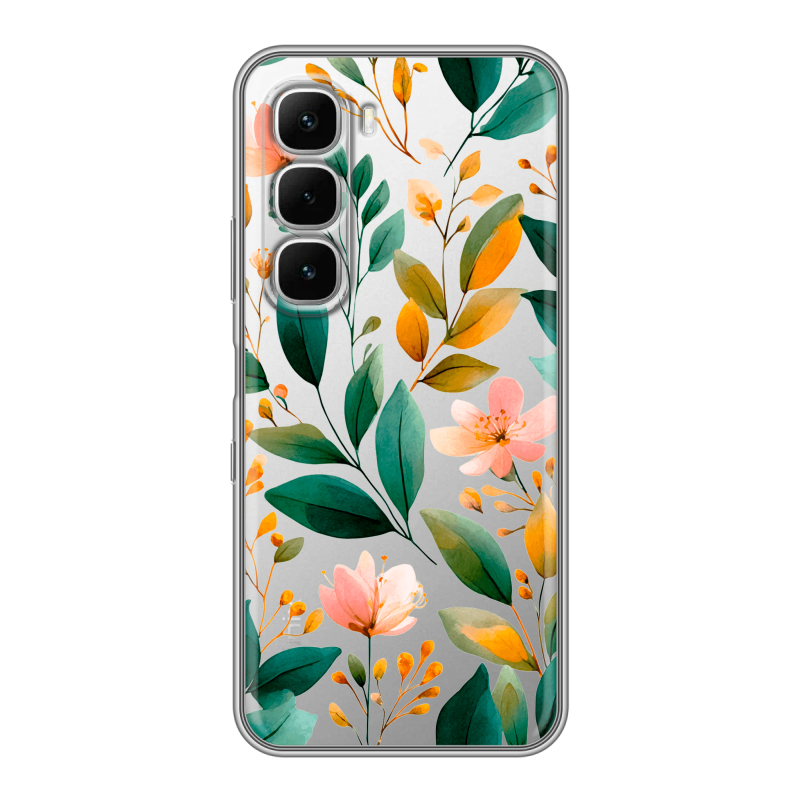Силиконовый чехол на Infinix Hot 60i с принтом Цветы паттерн Силиконовый чехол на Infinix Hot 60i с принтом Цветы паттерн