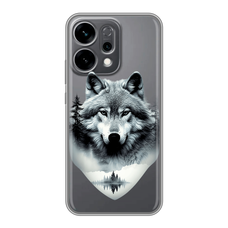 Силиконовый чехол на OPPO Reno14 5G с принтом Волк в лесу Силиконовый чехол на OPPO Reno14 5G с принтом Волк в лесу
