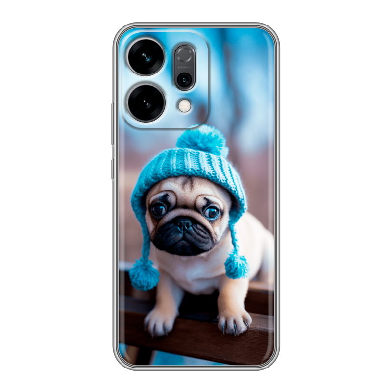 Силиконовый чехол на OPPO Reno14 5G с принтом Мопс в шапке Силиконовый чехол на OPPO Reno14 5G с принтом Мопс в шапке