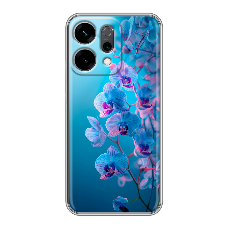 Силиконовый чехол на OPPO Reno14 5G с принтом голубые орхидеи Силиконовый чехол на OPPO Reno14 5G с принтом голубые орхидеи