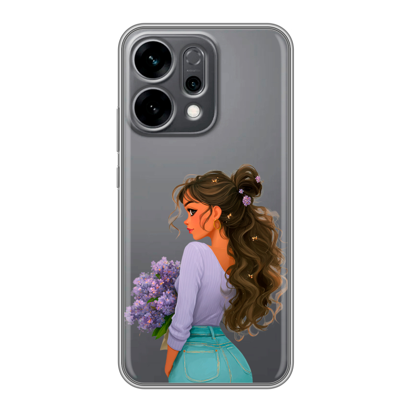 Силиконовый чехол на OPPO Reno14 5G с принтом девушка цветы Силиконовый чехол на OPPO Reno14 5G с принтом девушка цветы