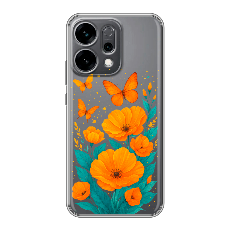 Силиконовый чехол на OPPO Reno14 5G с принтом цветы бабочки Силиконовый чехол на OPPO Reno14 5G с принтом цветы бабочки