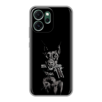 Силиконовый чехол на OPPO Reno14 F с принтом Доберман и пистолет