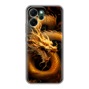 Силиконовый чехол на OPPO Reno14 FS 5G с принтом Золотой дракон