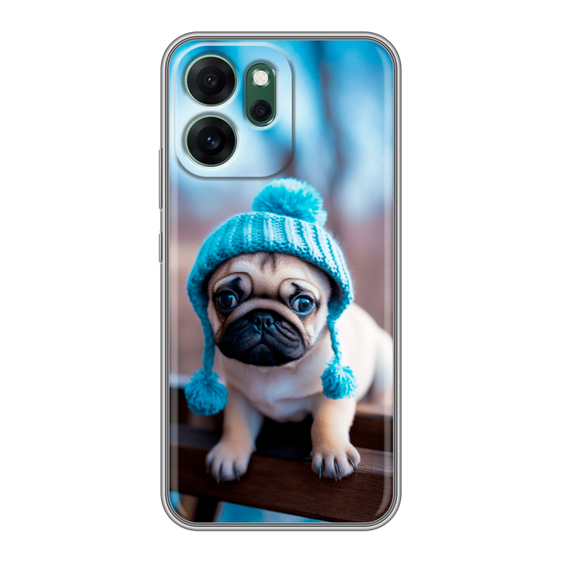 Силиконовый чехол на OPPO Reno14 FS 5G с принтом Мопс в шапке Силиконовый чехол на OPPO Reno14 FS 5G с принтом Мопс в шапке