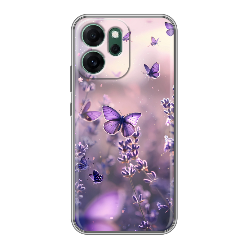 Силиконовый чехол на OPPO Reno14 F с принтом бабочки и лаванда Силиконовый чехол на OPPO Reno14 F с принтом бабочки и лаванда