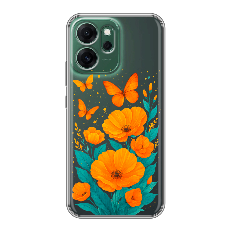 Силиконовый чехол на OPPO Reno14 FS 5G с принтом цветы бабочки Силиконовый чехол на OPPO Reno14 FS 5G с принтом цветы бабочки