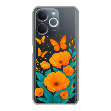 Силиконовый чехол на Realme Note 70 с принтом цветы бабочки Силиконовый чехол на Realme Note 70 с принтом цветы бабочки
