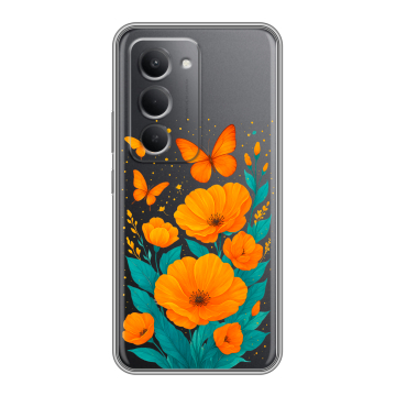 Силиконовый чехол на Redmi 15 с принтом цветы бабочки