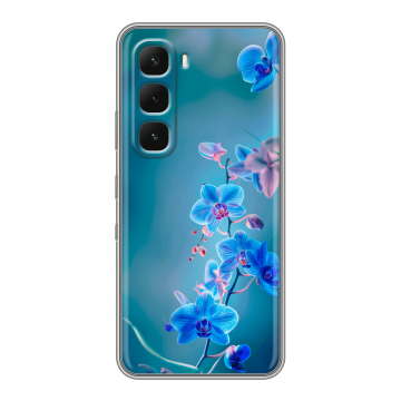 Силиконовый чехол на Infinix Hot 60 Pro с принтом Голубые цветы Силиконовый чехол на Infinix Hot 60 Pro с принтом Голубые цветы