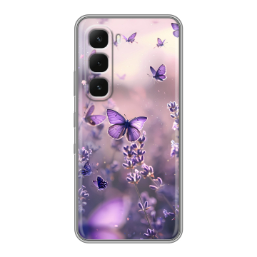 Силиконовый чехол на Infinix Hot 60 Pro с принтом бабочки и лаванда Силиконовый чехол на Infinix Hot 60 Pro с принтом бабочки и лаванда