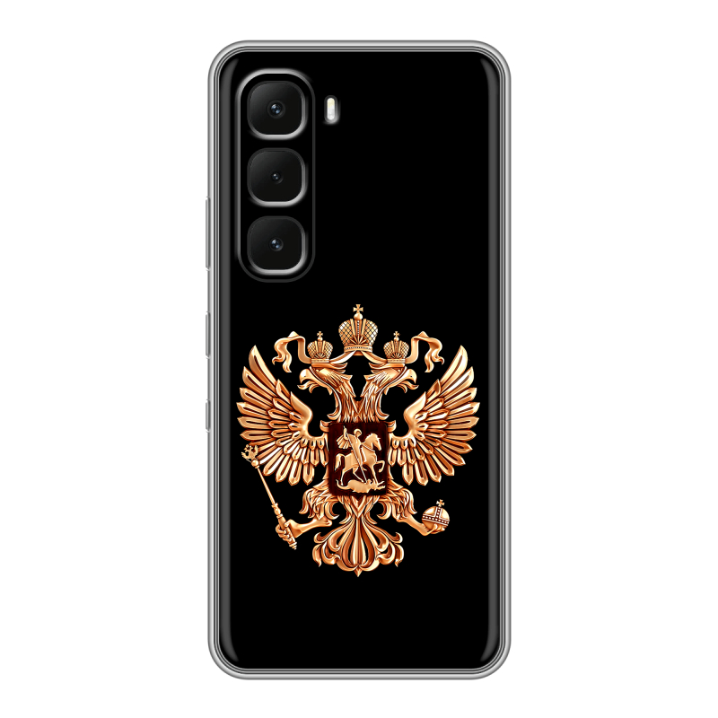 Силиконовый чехол на Infinix Hot 60 Pro с принтом Герб России золотой Силиконовый чехол на Infinix Hot 60 Pro с принтом Герб России золотой