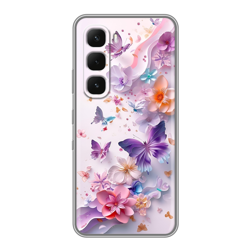 Силиконовый чехол на Infinix Hot 60 Pro с принтом цветы бабочки Силиконовый чехол на Infinix Hot 60 Pro с принтом цветы бабочки