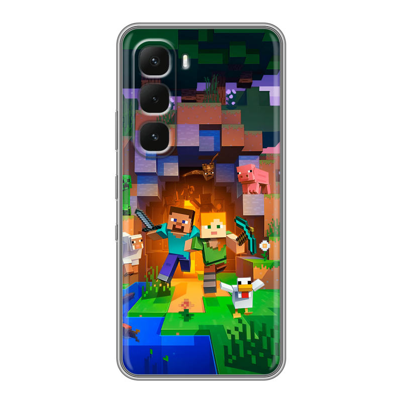Силиконовый чехол на Infinix Hot 60 Pro с принтом Майнкрафт Minecraft Силиконовый чехол на Infinix Hot 60 Pro с принтом Майнкрафт Minecraft