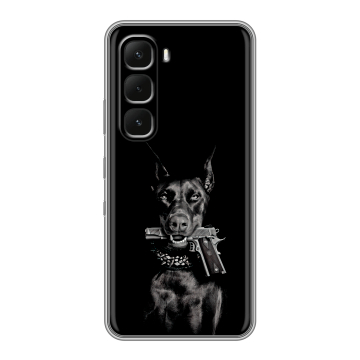 Силиконовый чехол на Infinix Hot 60 Pro Plus с принтом Доберман и пистолет Силиконовый чехол на Infinix Hot 60 Pro Plus с принтом Доберман и пистолет