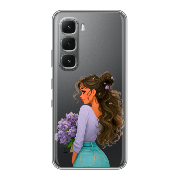 Силиконовый чехол на Infinix Hot 60 Pro Plus с принтом девушка цветы
