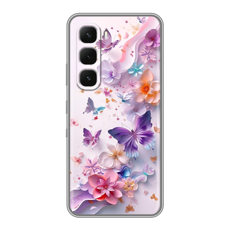 Силиконовый чехол на Infinix Hot 60 Pro Plus с принтом цветы бабочки Силиконовый чехол на Infinix Hot 60 Pro Plus с принтом цветы бабочки