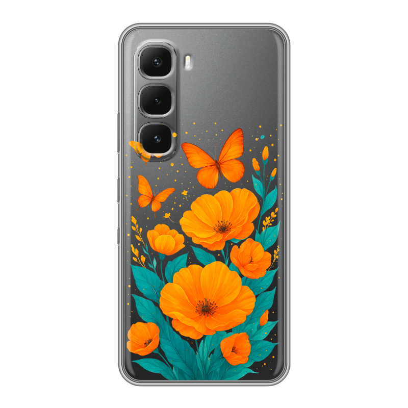 Силиконовый чехол на Infinix Hot 60 Pro Plus с принтом цветы бабочки Силиконовый чехол на Infinix Hot 60 Pro Plus с принтом цветы бабочки