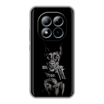 Силиконовый чехол на Xiaomi Redmi Note 15 Pro Plus с принтом Доберман и пистолет