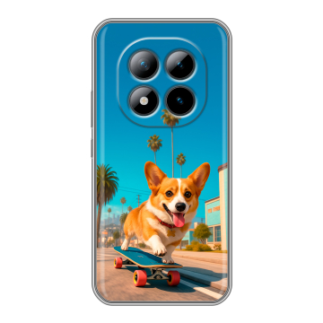 Силиконовый чехол на Xiaomi Redmi Note 15 Pro Plus 5G с принтом Корги на скейте Силиконовый чехол на Xiaomi Redmi Note 15 Pro Plus 5G с принтом Корги на скейте