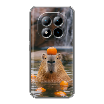 Силиконовый чехол на Xiaomi Redmi Note 15 Pro Plus 5G с принтом Капибара с апельсином Силиконовый чехол на Xiaomi Redmi Note 15 Pro Plus 5G с принтом Капибара с апельсином