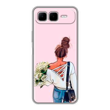 Силиконовый чехол на Infinix Smart 10 Plus с принтом Девушка и букет