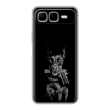 Силиконовый чехол на Infinix Smart 10 Plus с принтом Доберман и пистолет