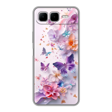 Силиконовый чехол на Infinix Smart 10 Plus с принтом цветы бабочки Силиконовый чехол на Infinix Smart 10 Plus с принтом цветы бабочки