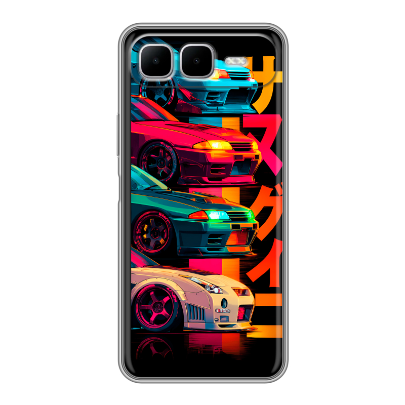 Силиконовый чехол на Infinix Smart 10 Plus с принтом Гоночные машины Силиконовый чехол на Infinix Smart 10 Plus с принтом Гоночные машины
