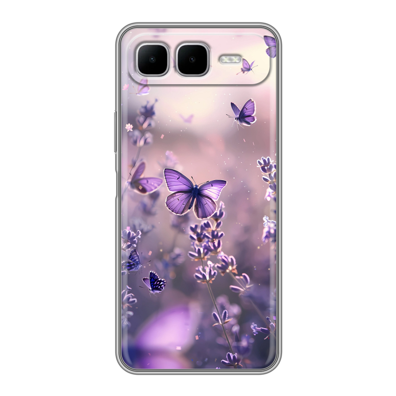 Силиконовый чехол на Infinix Smart 10 Plus с принтом бабочки и лаванда Силиконовый чехол на Infinix Smart 10 Plus с принтом бабочки и лаванда