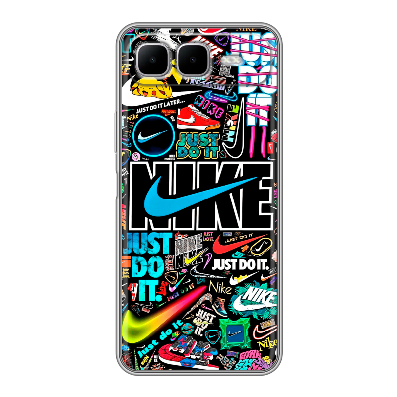 Силиконовый чехол на Infinix Smart 10 Plus с принтом найк nike черный Силиконовый чехол на Infinix Smart 10 Plus с принтом найк nike черный