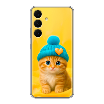 Силиконовый чехол на Samsung Galaxy S25 FE с принтом Котенок в шапке Силиконовый чехол на Samsung Galaxy S25 FE с принтом Котенок в шапке