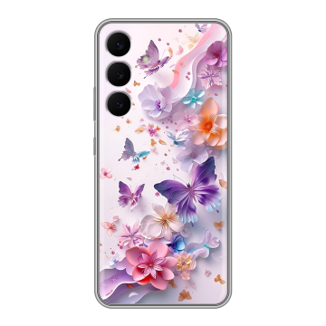 Силиконовый чехол на Samsung Galaxy S25 FE с принтом цветы бабочки Силиконовый чехол на Samsung Galaxy S25 FE с принтом цветы бабочки