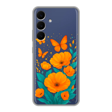 Силиконовый чехол на Samsung Galaxy S25 FE с принтом цветы бабочки Силиконовый чехол на Samsung Galaxy S25 FE с принтом цветы бабочки