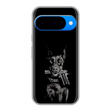 Силиконовый чехол на Google Pixel 10 с принтом Доберман и пистолет