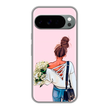 Силиконовый чехол на Google Pixel 10 Pro XL с принтом Девушка и букет