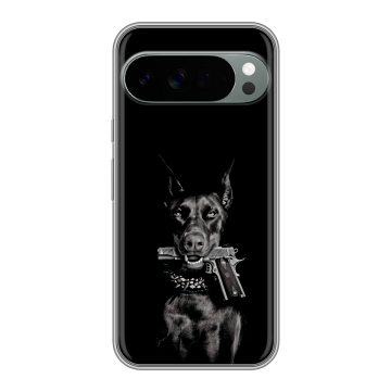 Силиконовый чехол на Google Pixel 10 Pro XL с принтом Доберман и пистолет
