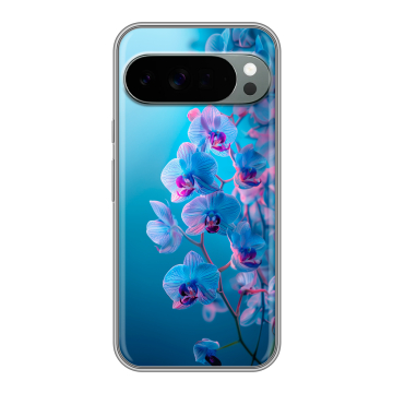 Силиконовый чехол на Google Pixel 10 Pro XL с принтом голубые орхидеи