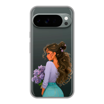 Силиконовый чехол на Google Pixel 10 Pro XL с принтом девушка цветы