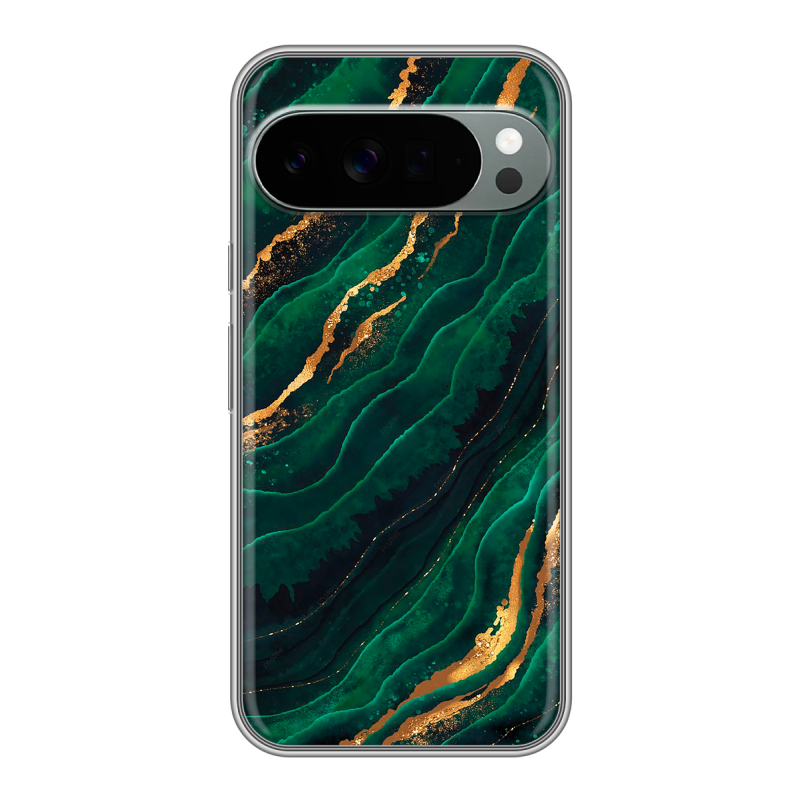 Силиконовый чехол на Google Pixel 10 Pro XL с принтом Мрамор зеленое золото Силиконовый чехол на Google Pixel 10 Pro XL с принтом Мрамор зеленое золото