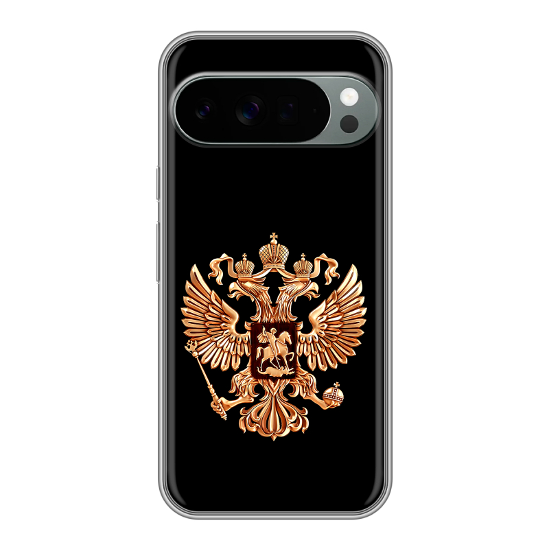 Силиконовый чехол на Google Pixel 10 Pro XL с принтом Герб России золотой Силиконовый чехол на Google Pixel 10 Pro XL с принтом Герб России золотой