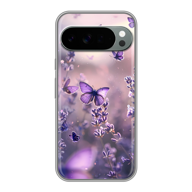 Силиконовый чехол на Google Pixel 10 Pro XL с принтом бабочки и лаванда Силиконовый чехол на Google Pixel 10 Pro XL с принтом бабочки и лаванда