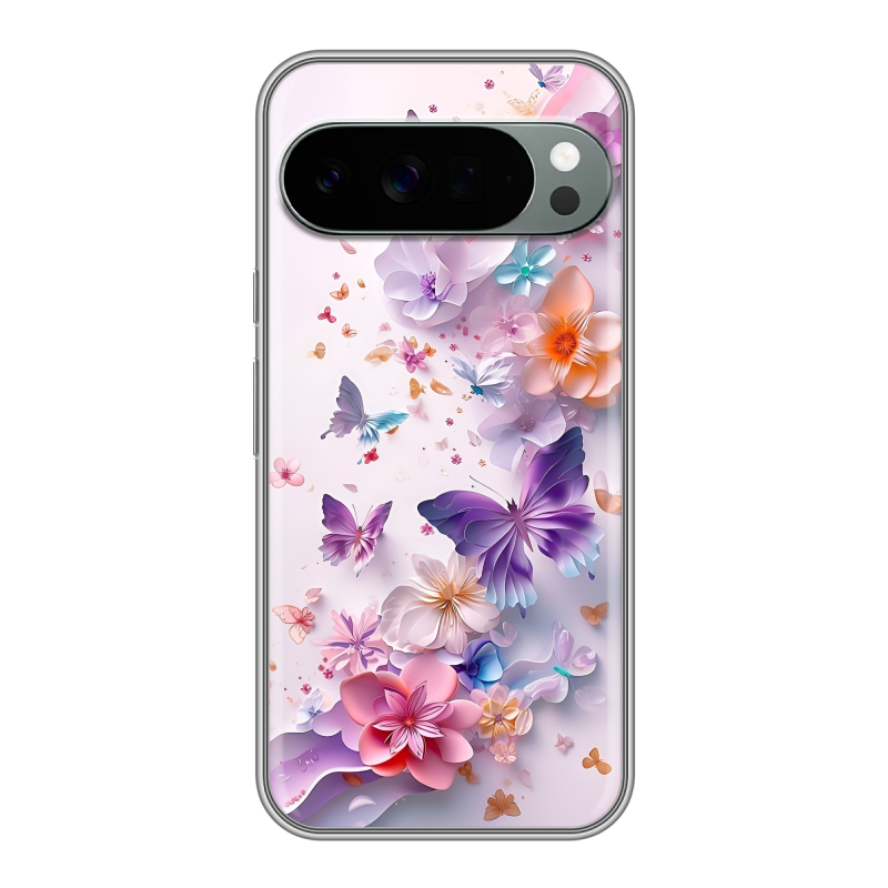 Силиконовый чехол на Google Pixel 10 Pro XL с принтом цветы бабочки Силиконовый чехол на Google Pixel 10 Pro XL с принтом цветы бабочки