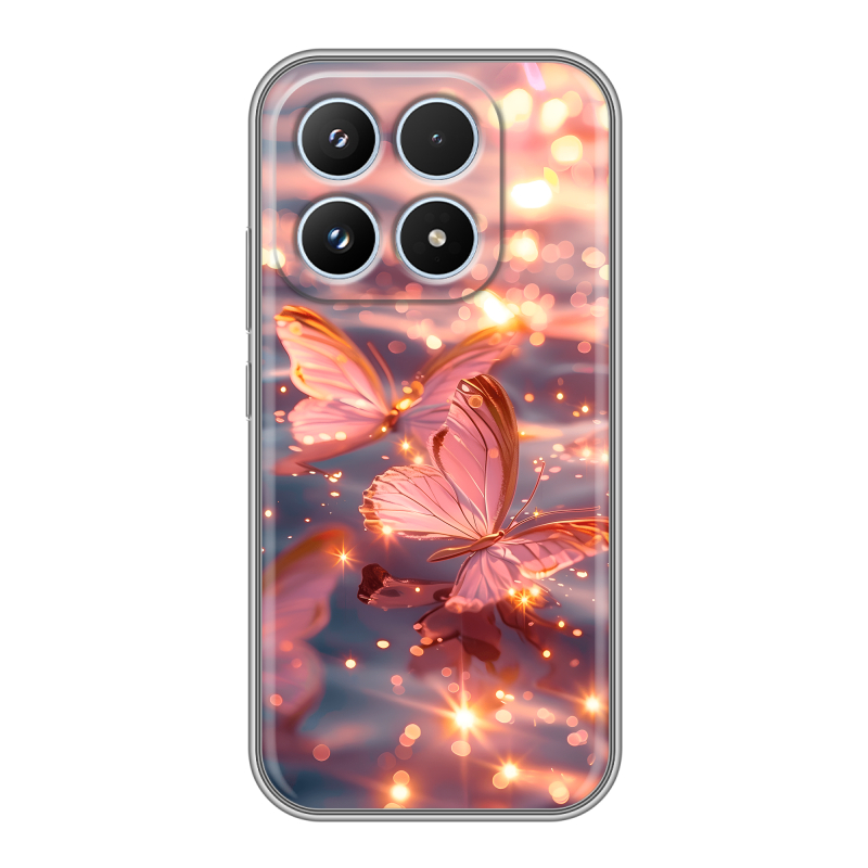 Силиконовый чехол на Xiaomi 17 с принтом бабочки розовые Силиконовый чехол на Xiaomi 17 с принтом бабочки розовые
