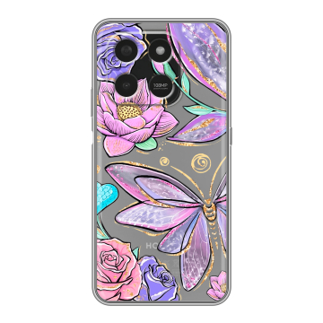 Силиконовый чехол на Honor X7d с принтом Бабочки и цветы Силиконовый чехол на Honor X7d с принтом Бабочки и цветы