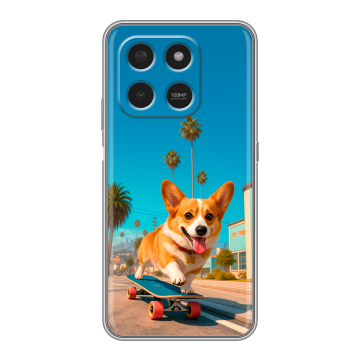 Силиконовый чехол на Honor X7d с принтом Корги на скейте Силиконовый чехол на Honor X7d с принтом Корги на скейте