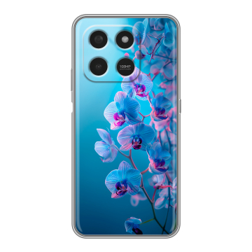 Силиконовый чехол на Honor X7d с принтом голубые орхидеи Силиконовый чехол на Honor X7d с принтом голубые орхидеи