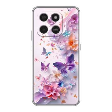 Силиконовый чехол на Honor X7d с принтом цветы бабочки
